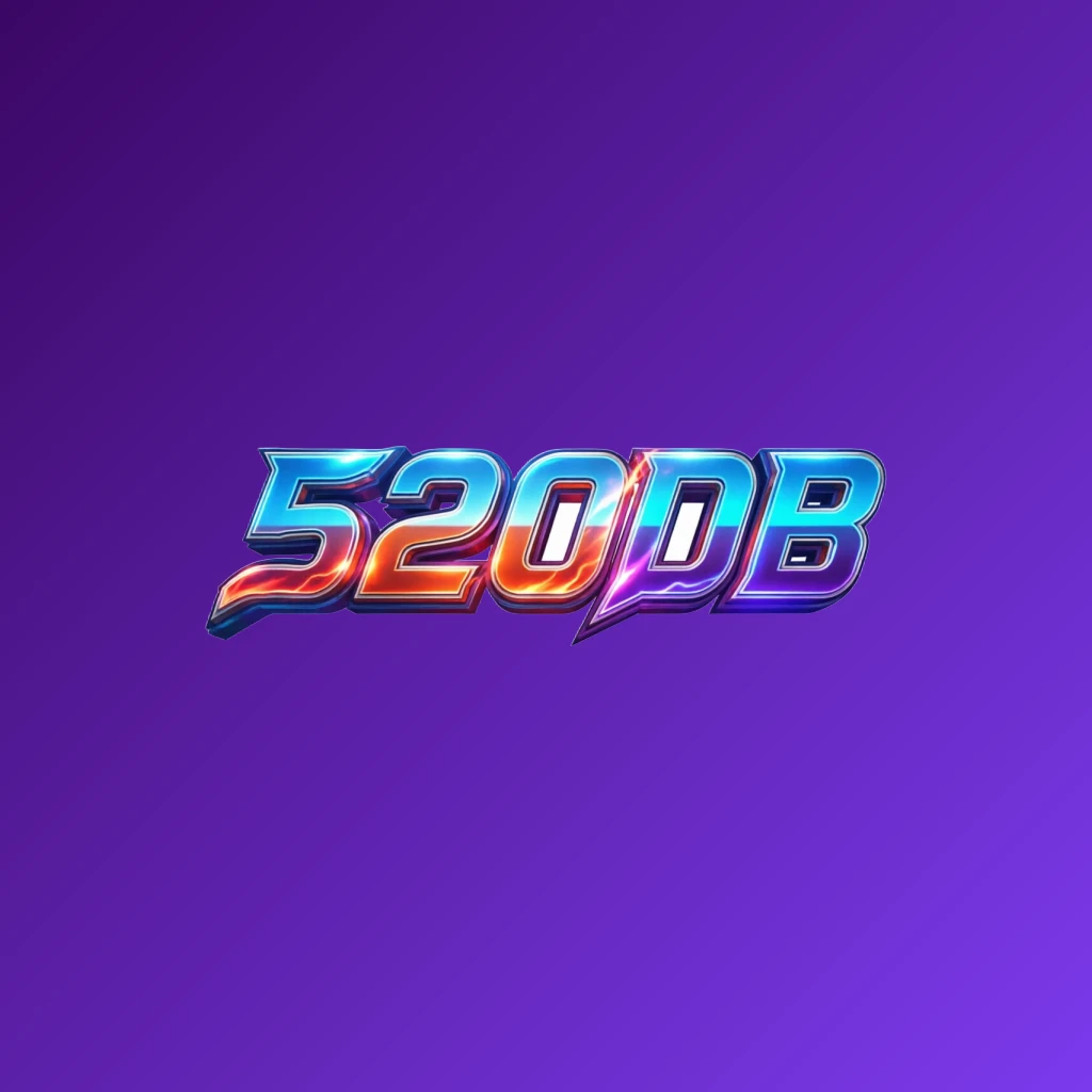 Bold 3D gaming logo with the text 520DB in energetic colors, modern esports-inspired horizontal wordmark on a transparent background